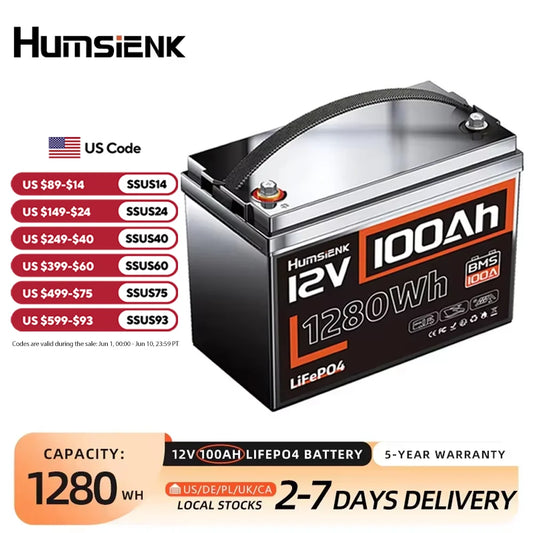 Humsienk 12V 100Ah LiFePO4 Lithium Battery With 100A BMS