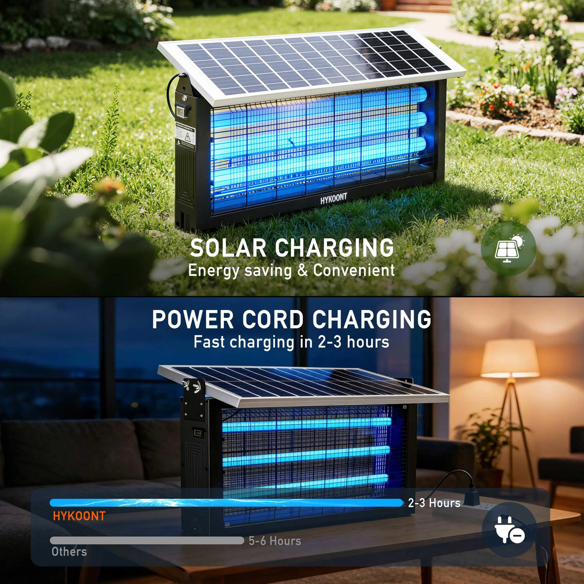 Solar Bug Zapper, Outdoor Mosquito Killer with LED Light, 3500V Electric Insect Trap, USB Rechargeable Fly Zapper for Patio Garden Backyard Camping