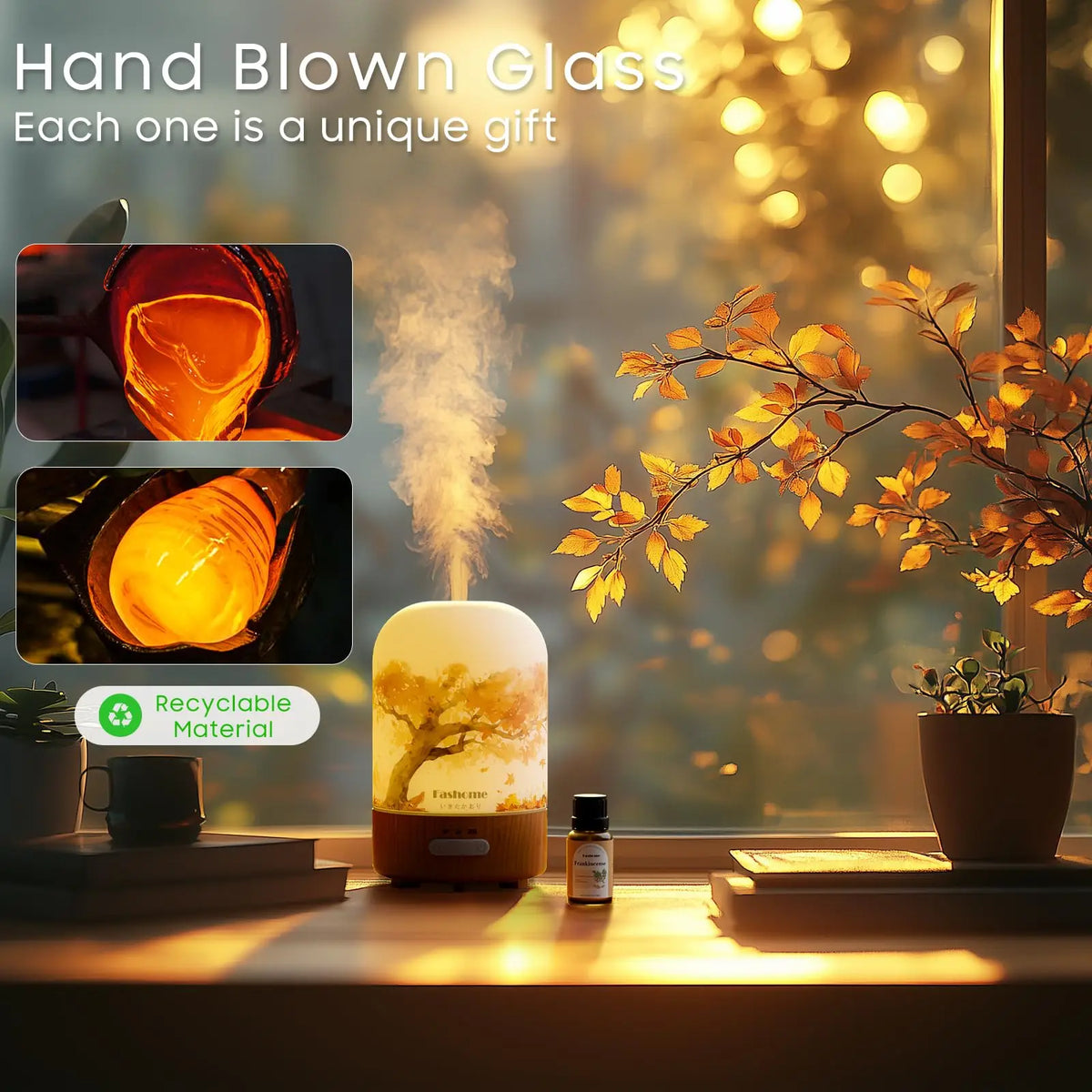 Fashome Handcrafted Glass Essential Oil Diffuser With Auto Shut Off