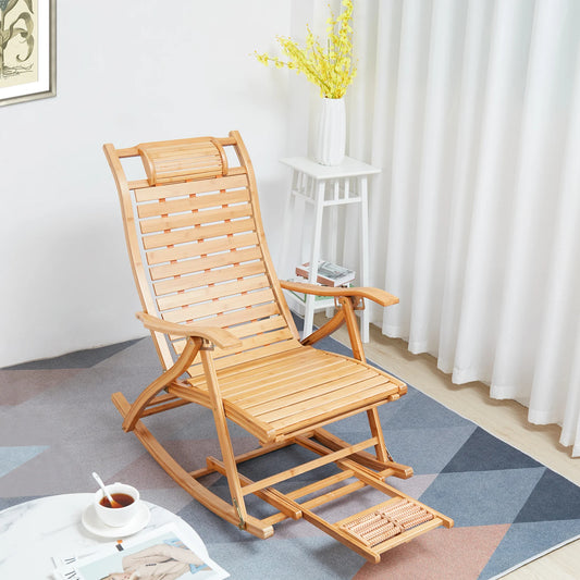 Heavy Duty Folding Bamboo Rocking Chair For Indoor Outdoor Use