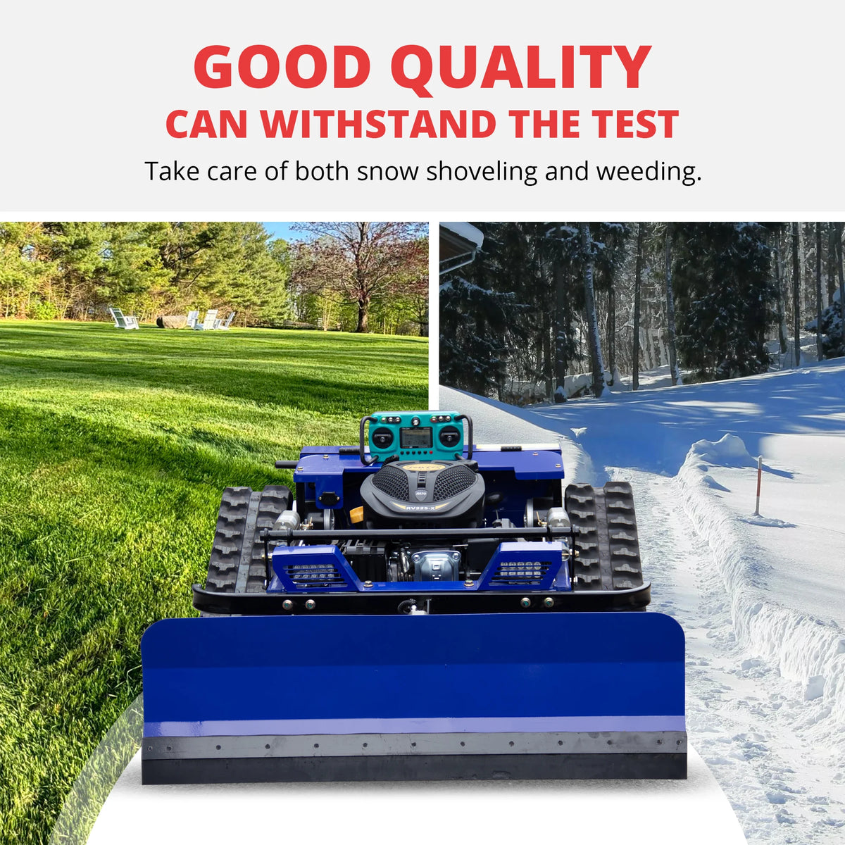 DEEPKRON Remote Control Lawn Mower With Snow Shovel And Blades