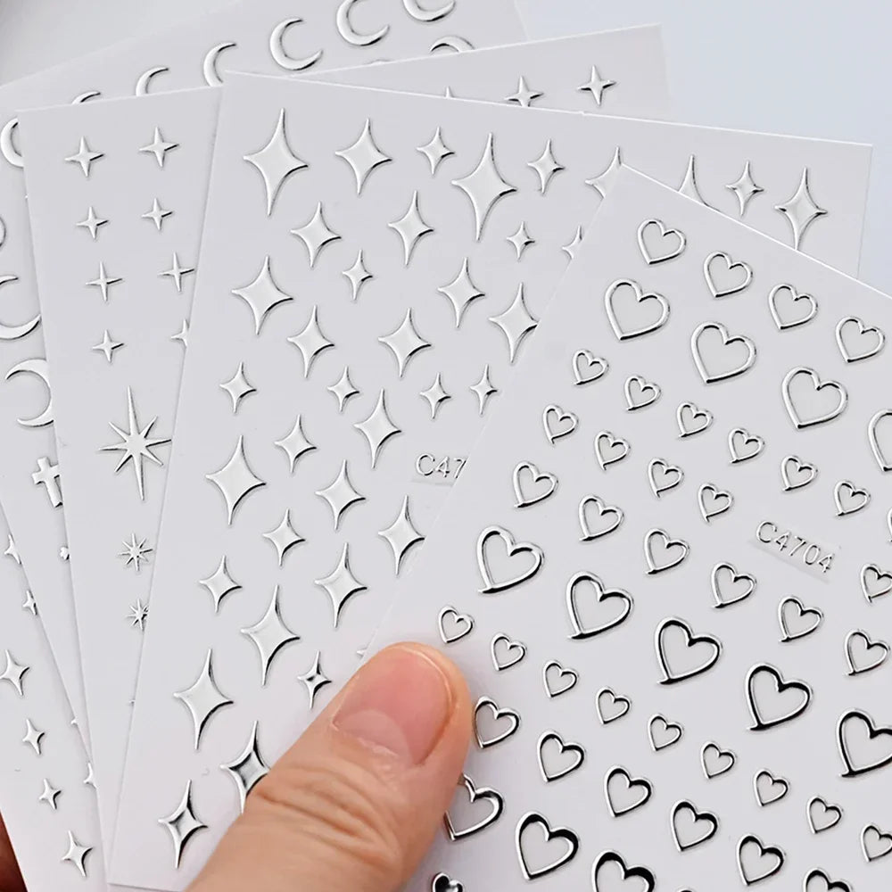 3D Star Chain Heart Nail Stickers for DIY Nail Art Supplies