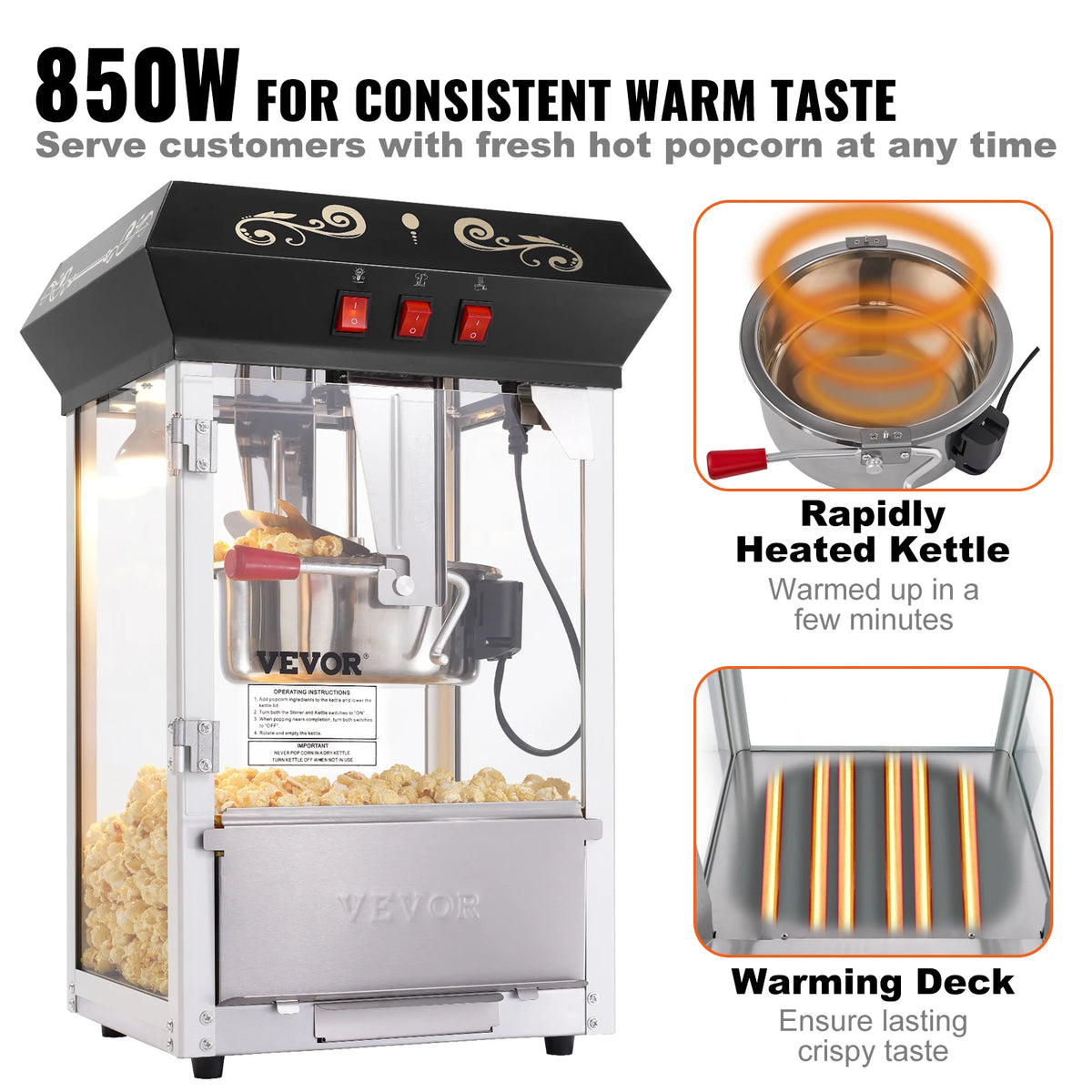 SucceBuy Commercial Countertop Popcorn Maker With Tempered Glass