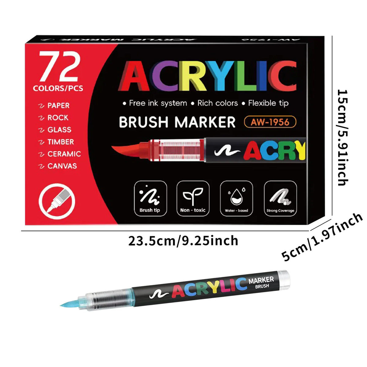 72 Pcs Acrylic Paint Brush Markers Premium Style Free‑ink System Rich Pigment Permanent Markers for Hobbyists Multi‑Surface Drawing Craft Decoration Supplies