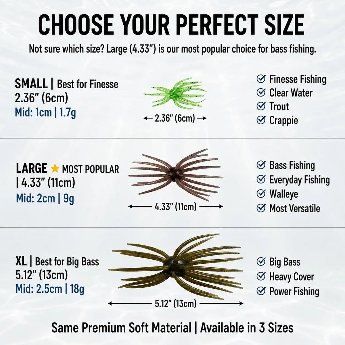 Soft Plastic Urchin Fishing Lures for Bass Trout and Crappie