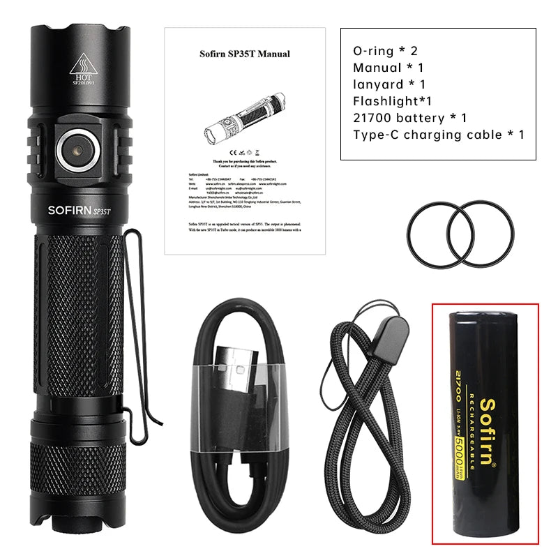 Sofirn SP35T 3800LM Tactical LED Flashlight With USB C Rechargeable