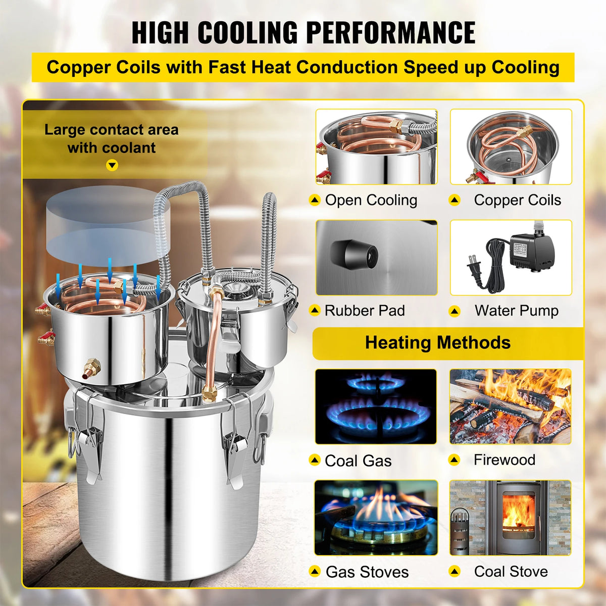 SucceBuy 50L Alcohol Water Distiller Bottle Moonshine Equipment Stainless Steel Brewing Machine for Whisky Wine Beer Dispenser