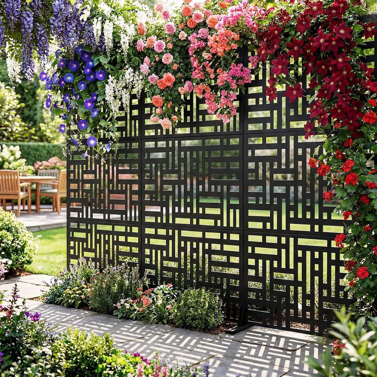 Outdoor Privacy Screen 78" h x 48" w, Heavy Duty Freestanding Metal Garden Privacy Fence Panel, Weatherproof & Rustproof Decorative Room Divider Partition for Patio, Backyard, Balcony, Deck