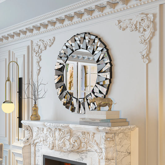 Round Sunburst Wall Mirror With Beveled Glass For Modern Decor