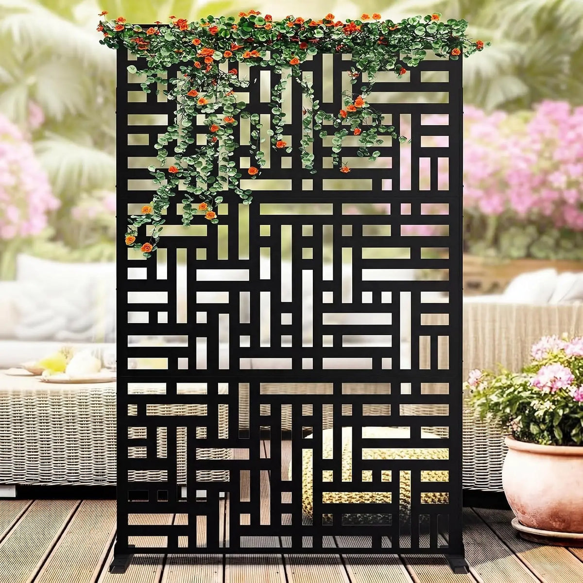 Outdoor Privacy Screen 78" h x 48" w, Heavy Duty Freestanding Metal Garden Privacy Fence Panel, Weatherproof & Rustproof Decorative Room Divider Partition for Patio, Backyard, Balcony, Deck
