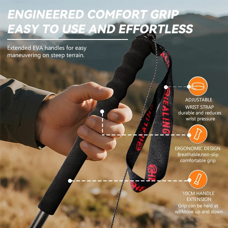OKHEALING Carbon Fiber Foldable Trekking Poles For Hiking