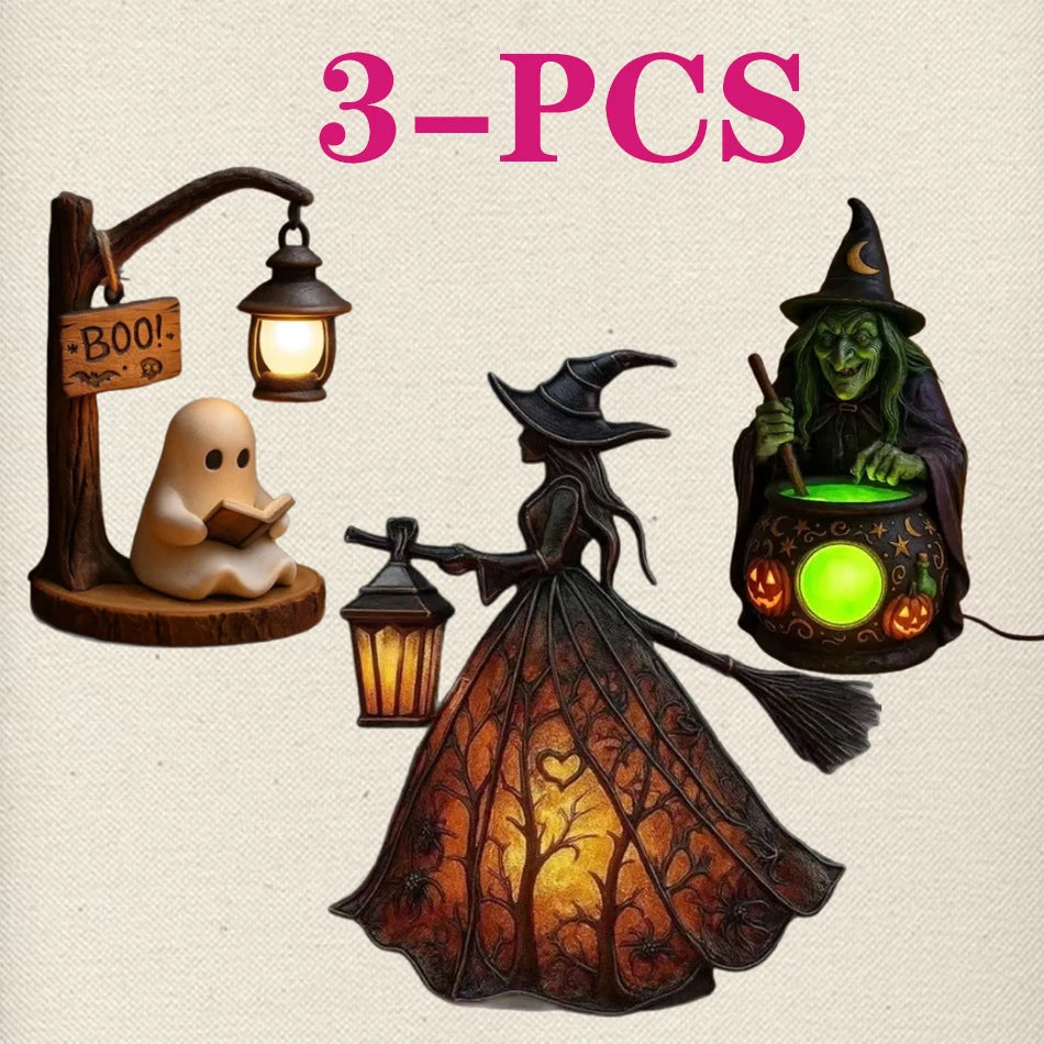 Halloween Witch Ghost Resin Lantern for Spooky Party Decor