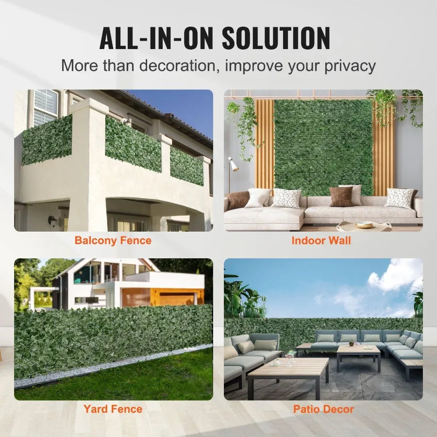 Ivy Privacy Fence 59 x 98 in Artificial Green Wall Screen Greenery Ivy Fence with Mesh Cloth Backing and Strengthened Joint Fau