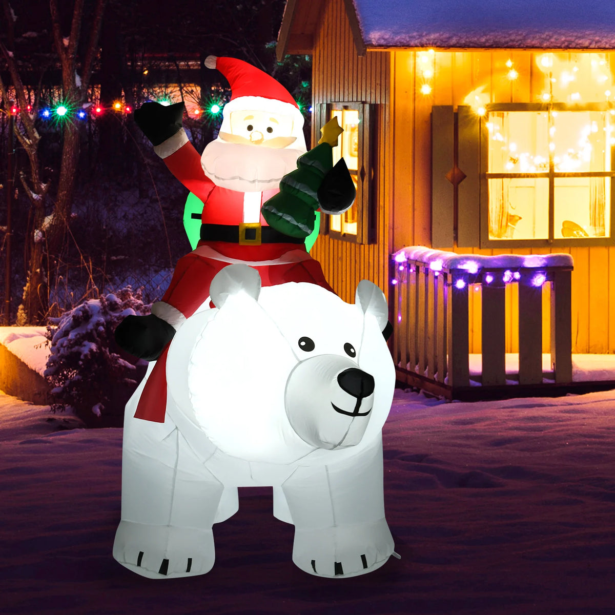 Lifezeal Inflatable Christmas Santa Riding Polar Bear With Shaking Head