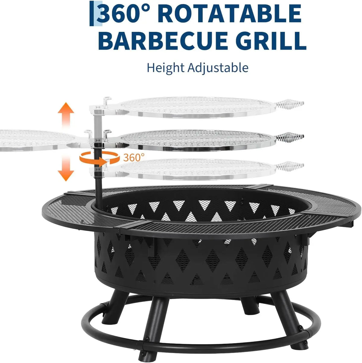 Tacleekii 39 Inch Fire Pit with Grill, Wood Burning for Outside Fireplace Round Metal Firepit Table 3 in 1 Use for Patio, Picnic, Party,BBQ, Backyard,Camping
