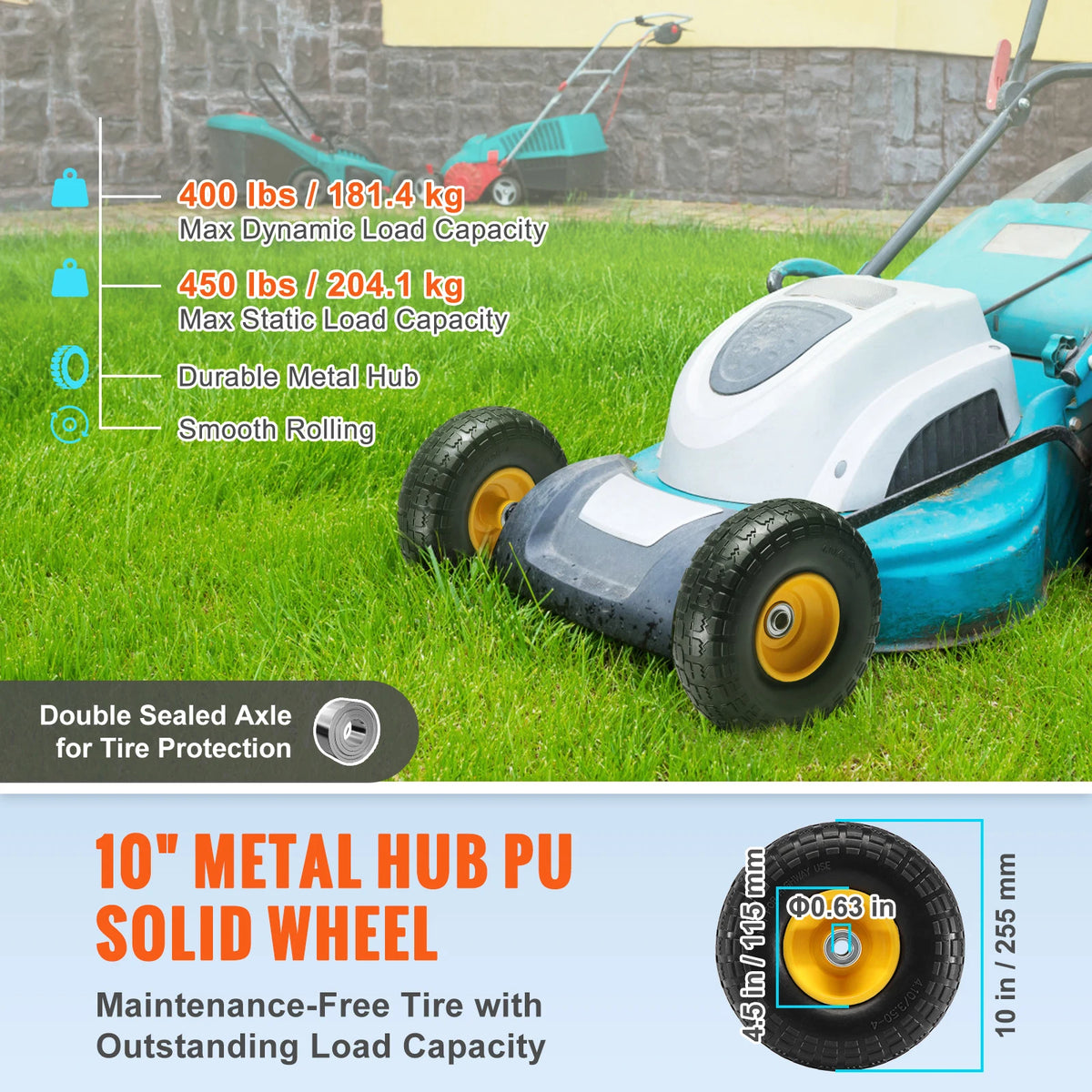 SucceBuy Solid PU Run Flat Tubeless Wheels for Carts and Dollies