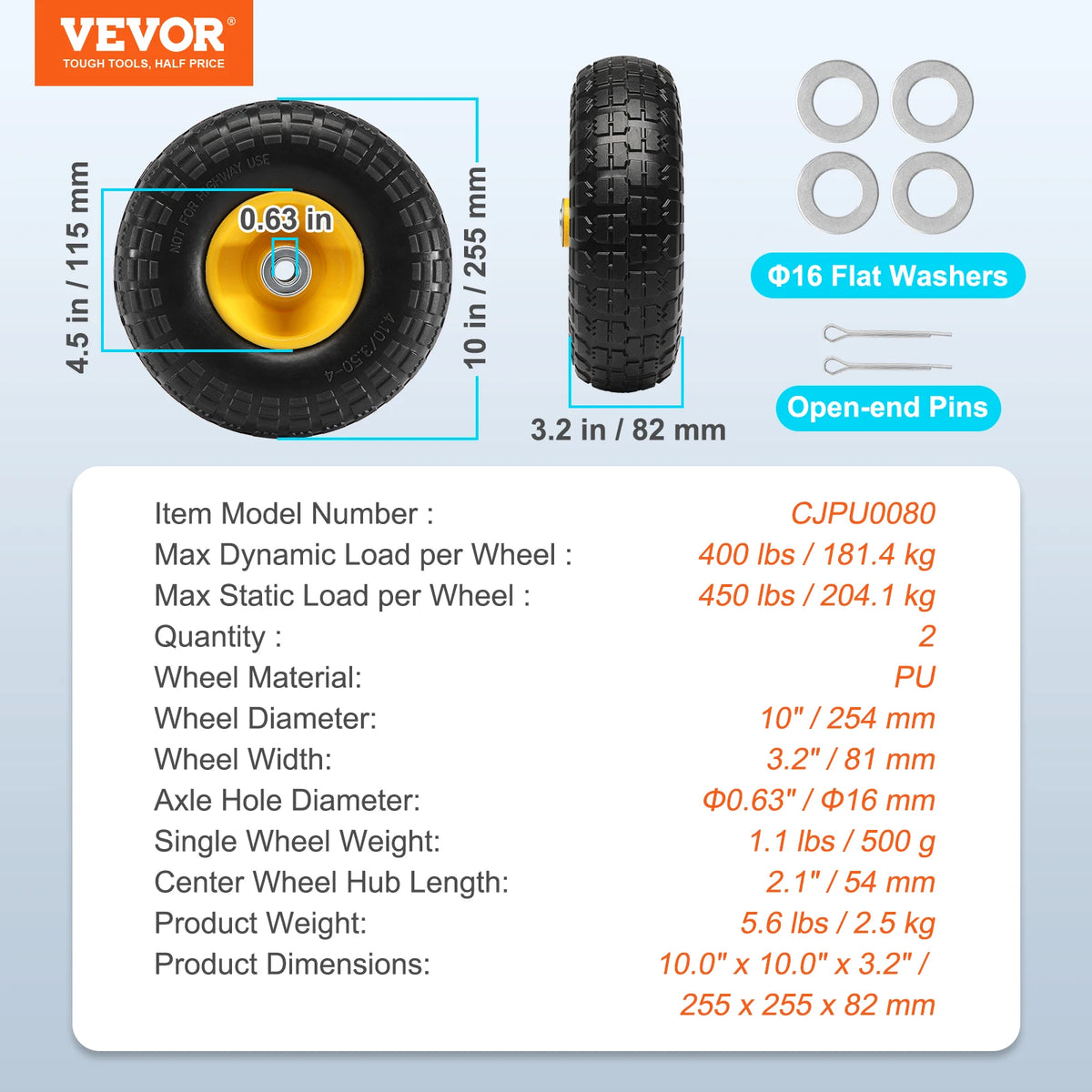 SucceBuy Solid PU Run Flat Tubeless Wheels for Carts and Dollies