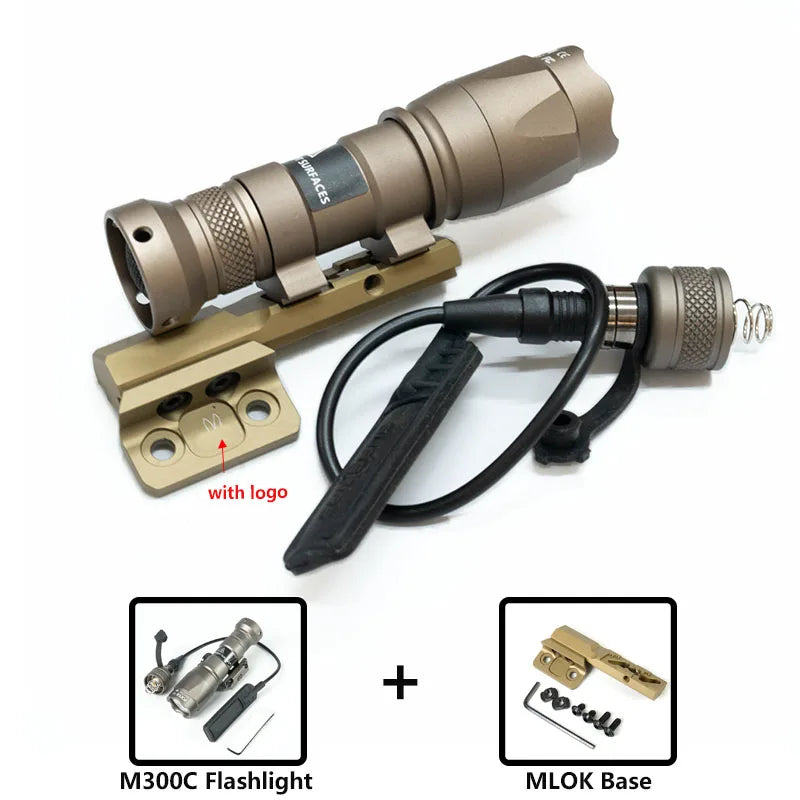 Tactical M300B M600B Flashlight Set M600C M300C LED Airsoftl Hunting Lamp with MLOK or 20MM Light Mount+SF Plug Momentary Switch