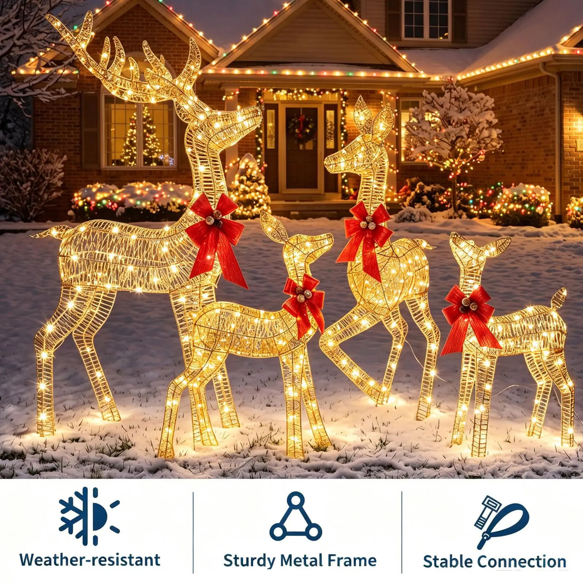 HiMISS Lighted Christmas Deer Family Outdoor Yard Decor Set