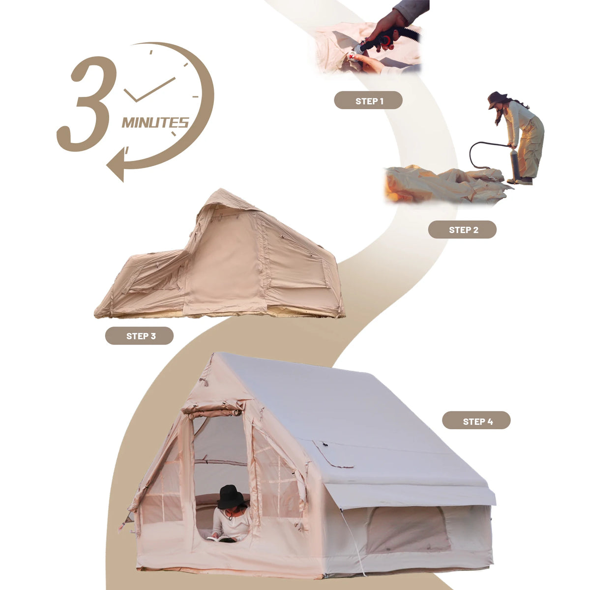 Pakicetus Inflatable Camping Tent Quick Setup Waterproof Stove Jack