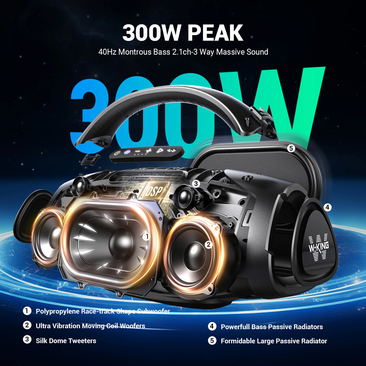 W-King X20 200W RMS Waterproof Bluetooth Party Boombox Speaker