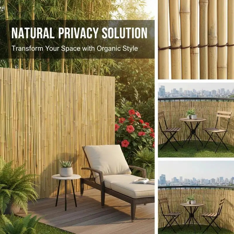 Bamboo Paneling 4 ft H x 6 ft L x 0.75 in D For Garden Backyard Patio, Privacy Screen Natural Decorative Fencing Boundary Partition Rolled Wood Texture Outdoor Space Divider Indoor Wall Decoration Individual Stalks Constructi