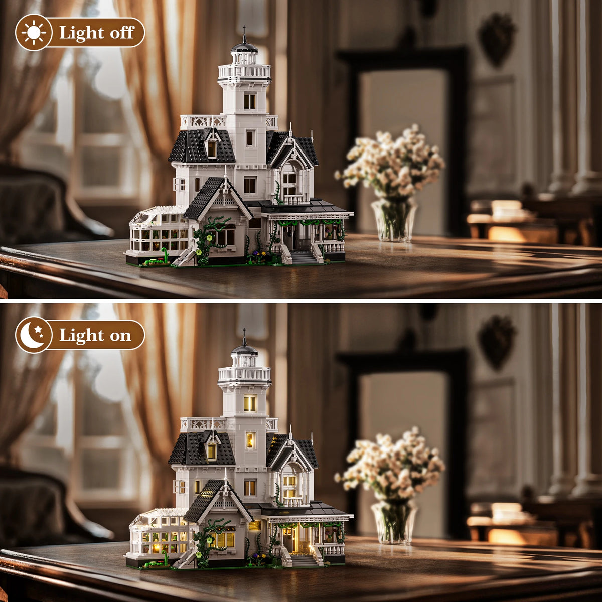LED Victorian House Building Blocks Set With Warm Lights