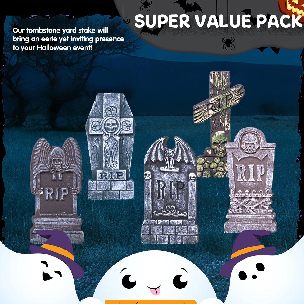 Halloween Foam Graveyard Tombstones With Metal Stakes Outdoor Decor