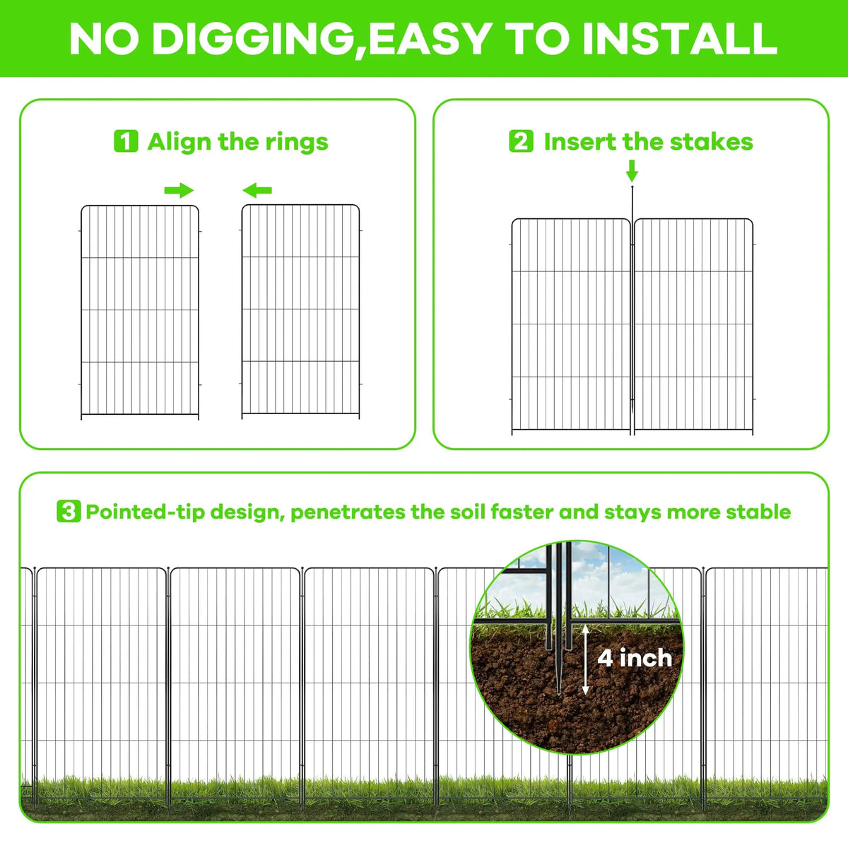 Garden Fence, 36in(H) x 22.1ft(L) 10 Pack Garden Fencing Animal Barrier, Metal No Dig Fence, Dog Fence Outdoor for Yard, Dog Playpen Outdoor Decorative Garden Fences for Yard Patio, Black