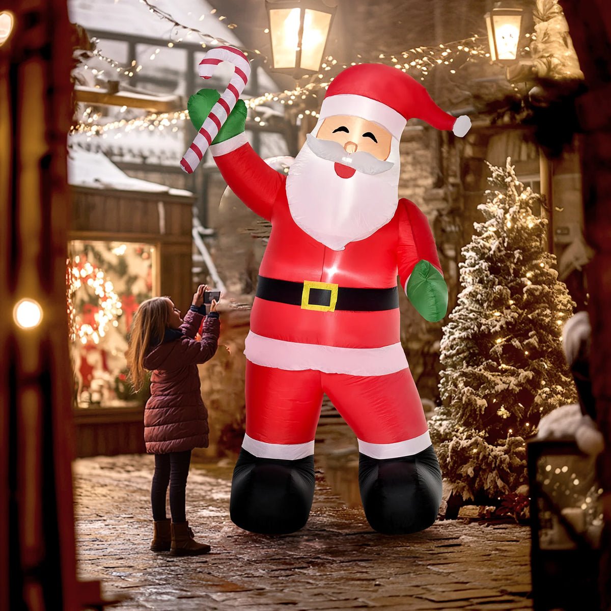 HOMCOM Christmas Inflatable Santa Claus With Candy Cane LED Lights