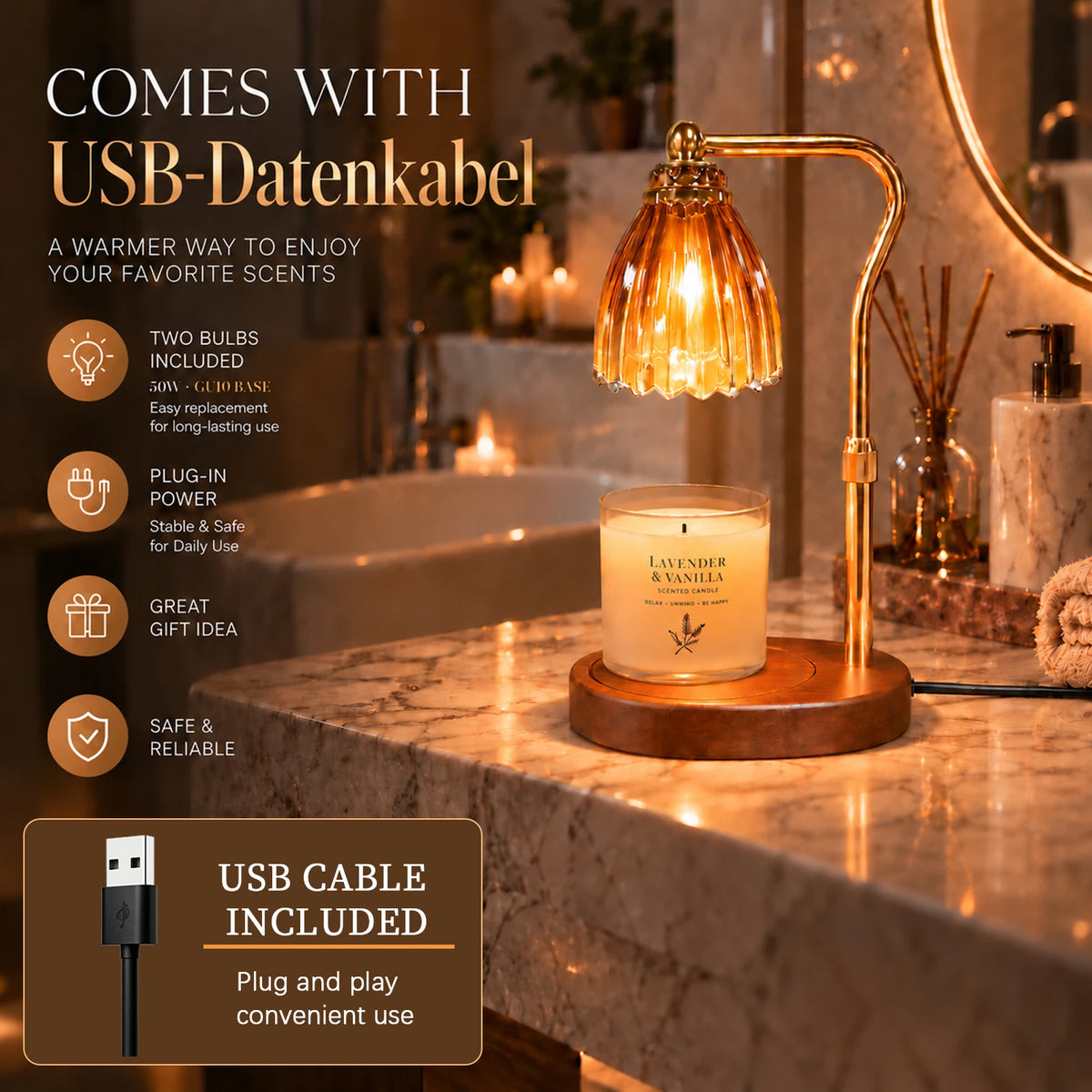 Glass Candle Warmer Lamp With Timer And Dimmable Control