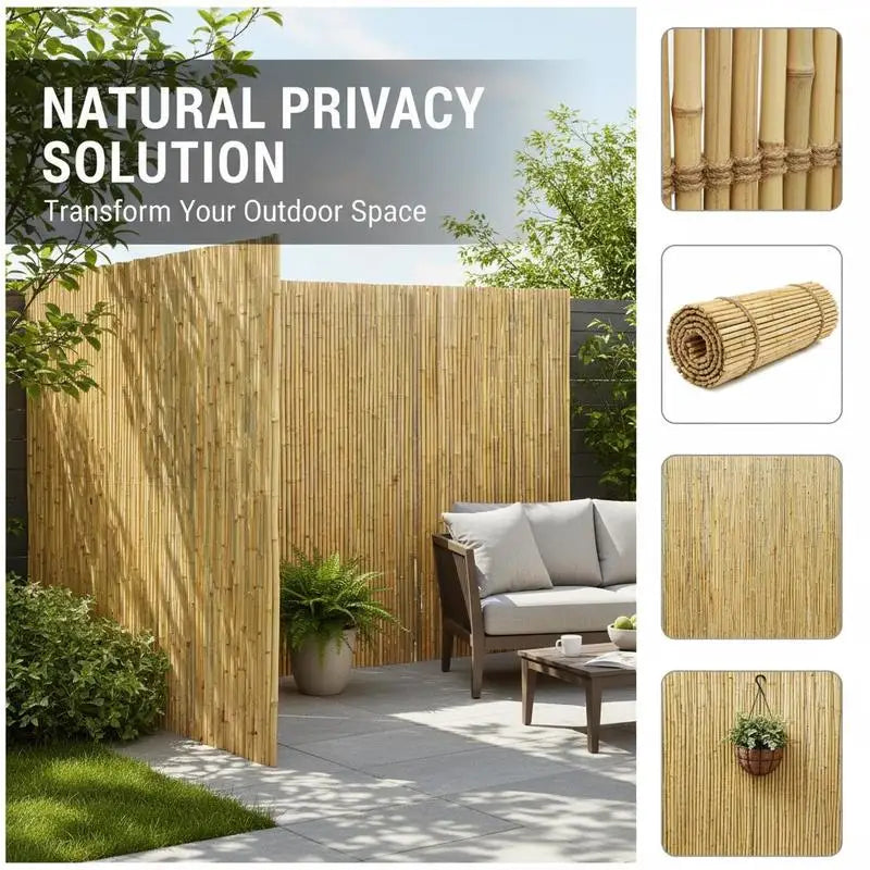 Bamboo Paneling 4 ft H x 6 ft L x 0.75 in D For Garden Backyard Patio, Privacy Screen Natural Decorative Fencing Boundary Partition Rolled Wood Texture Outdoor Space Divider Indoor Wall Decoration Individual Stalks Constructi