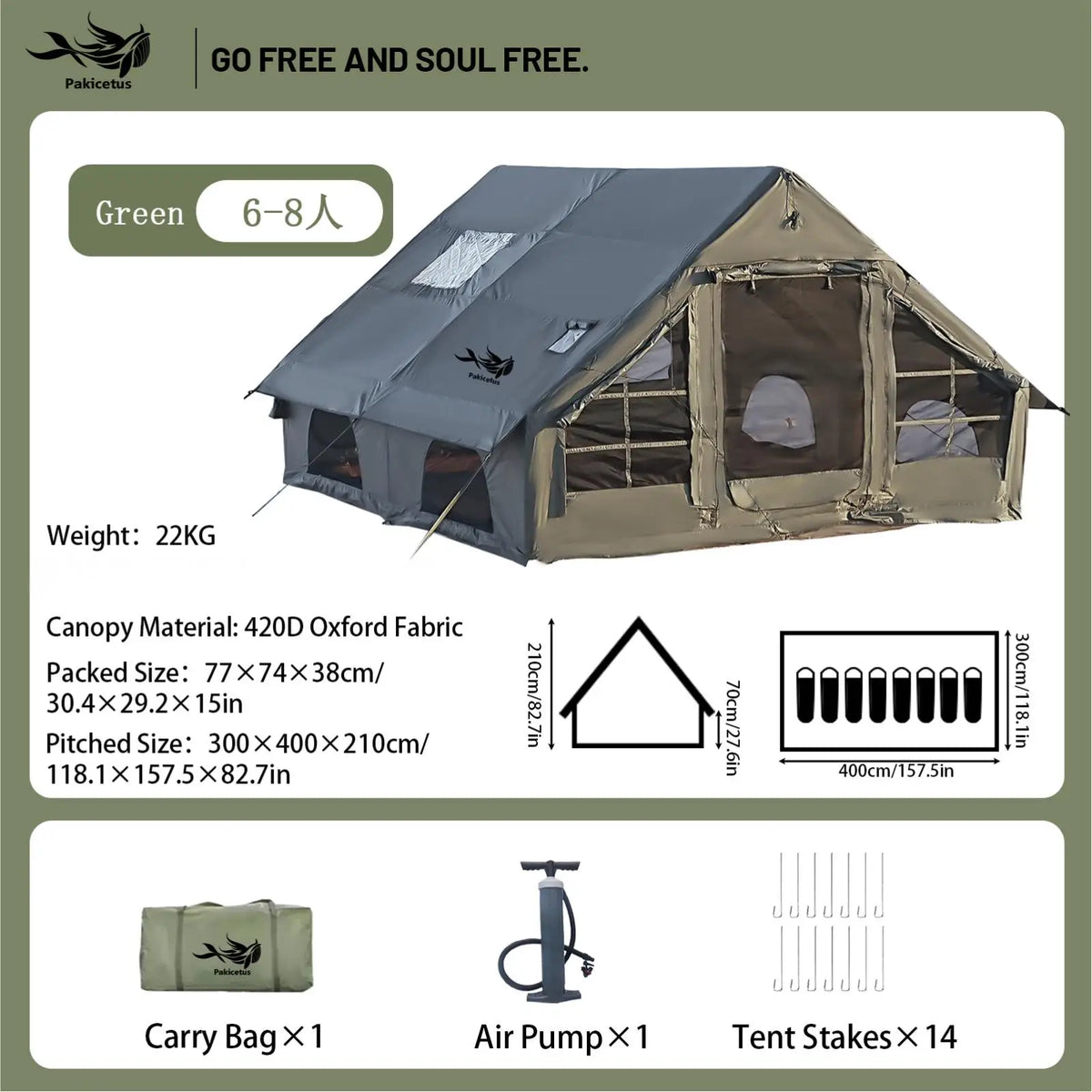 Pakicetus Inflatable Camping Tent Waterproof Portable Family Shelter
