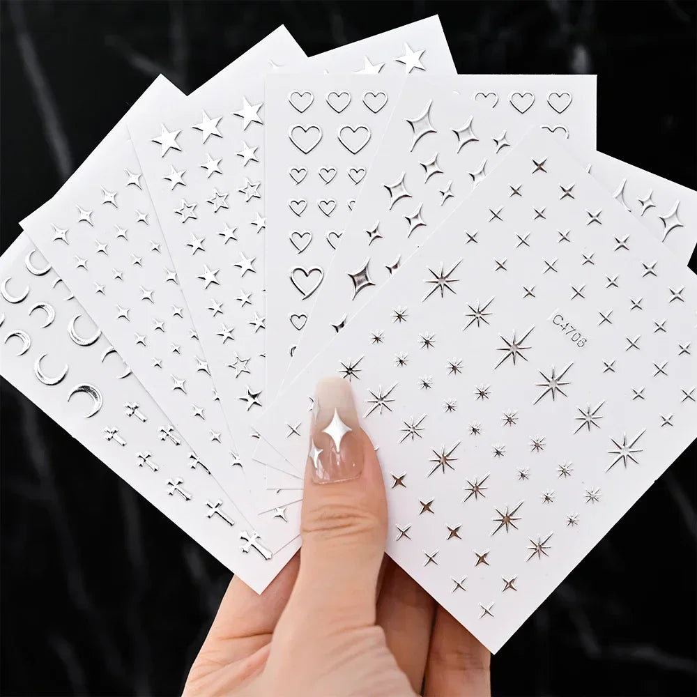 3D Star Chain Heart Nail Stickers for DIY Nail Art Supplies