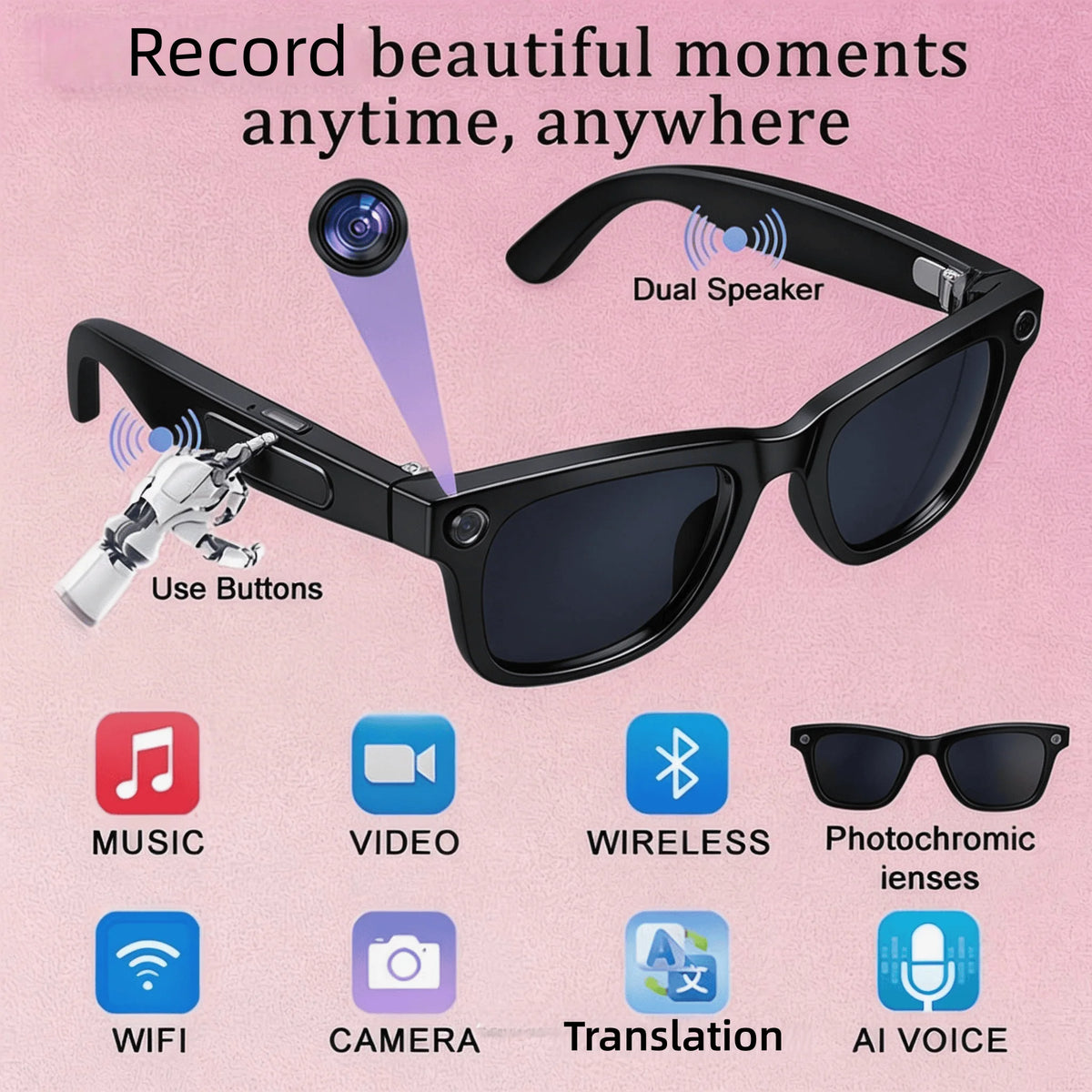 W&O AI Camera Glasses With Translation And Open Ear Audio