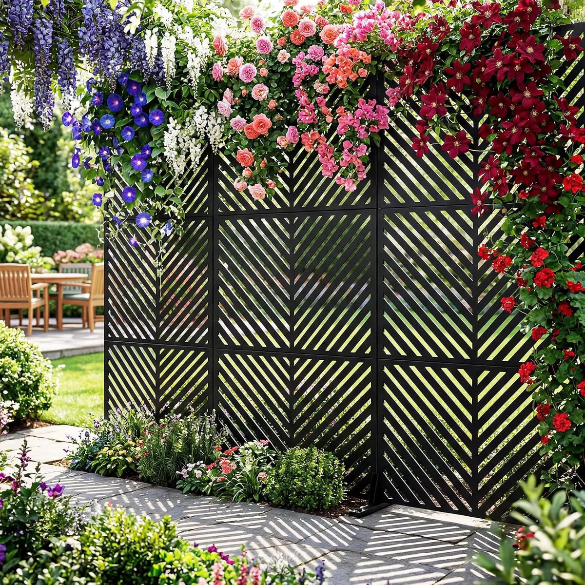 Garden Metal Outdoor Privacy Screen, 78" h×48" w Freestanding Outdoor Room Divider Decorative Laser Cut Fence Panel, Weatherproof Patio Privacy Fence for Garden Balcony Backyard Landscape