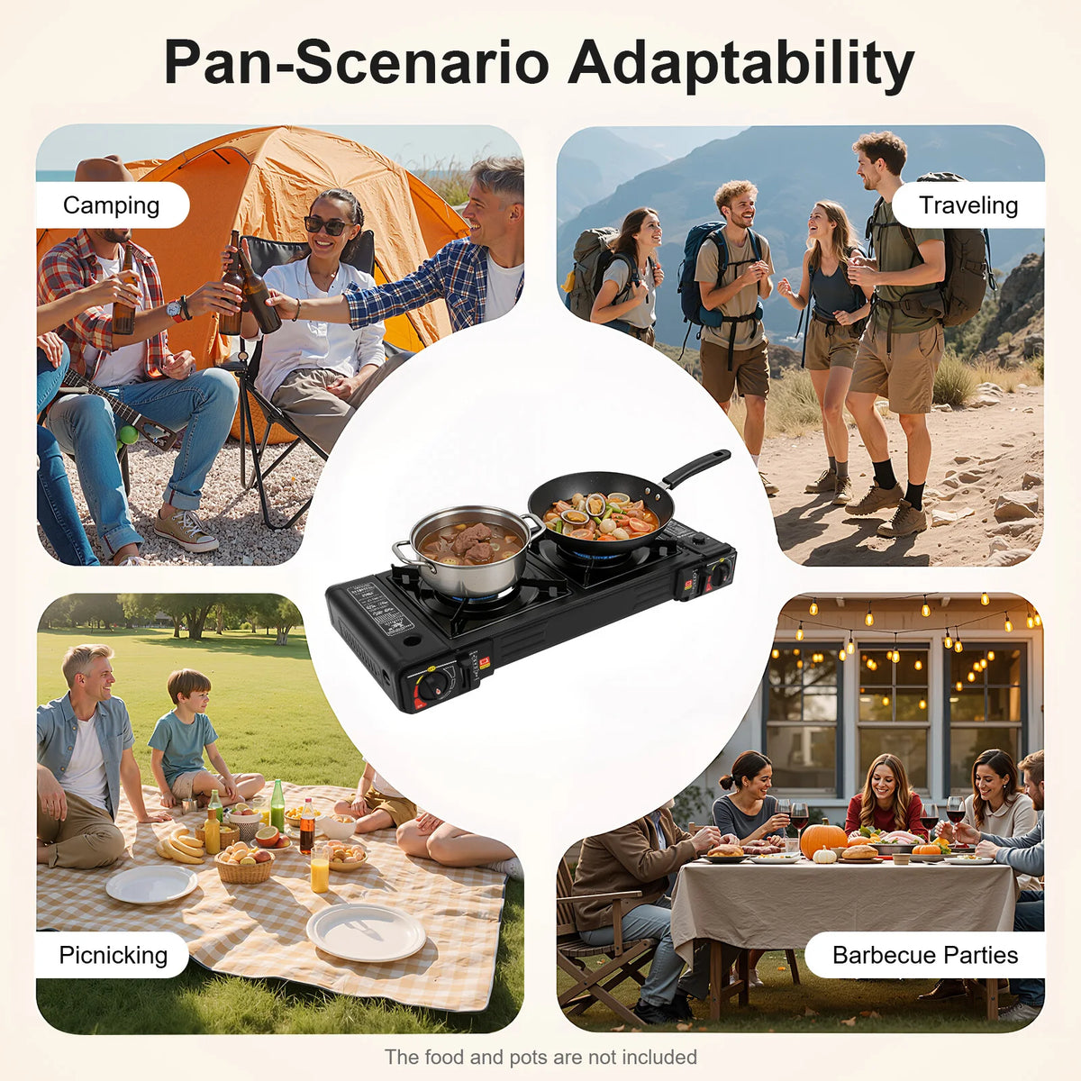 Portable Dual Burner Camping Gas Stove With Adjustable Flame Control