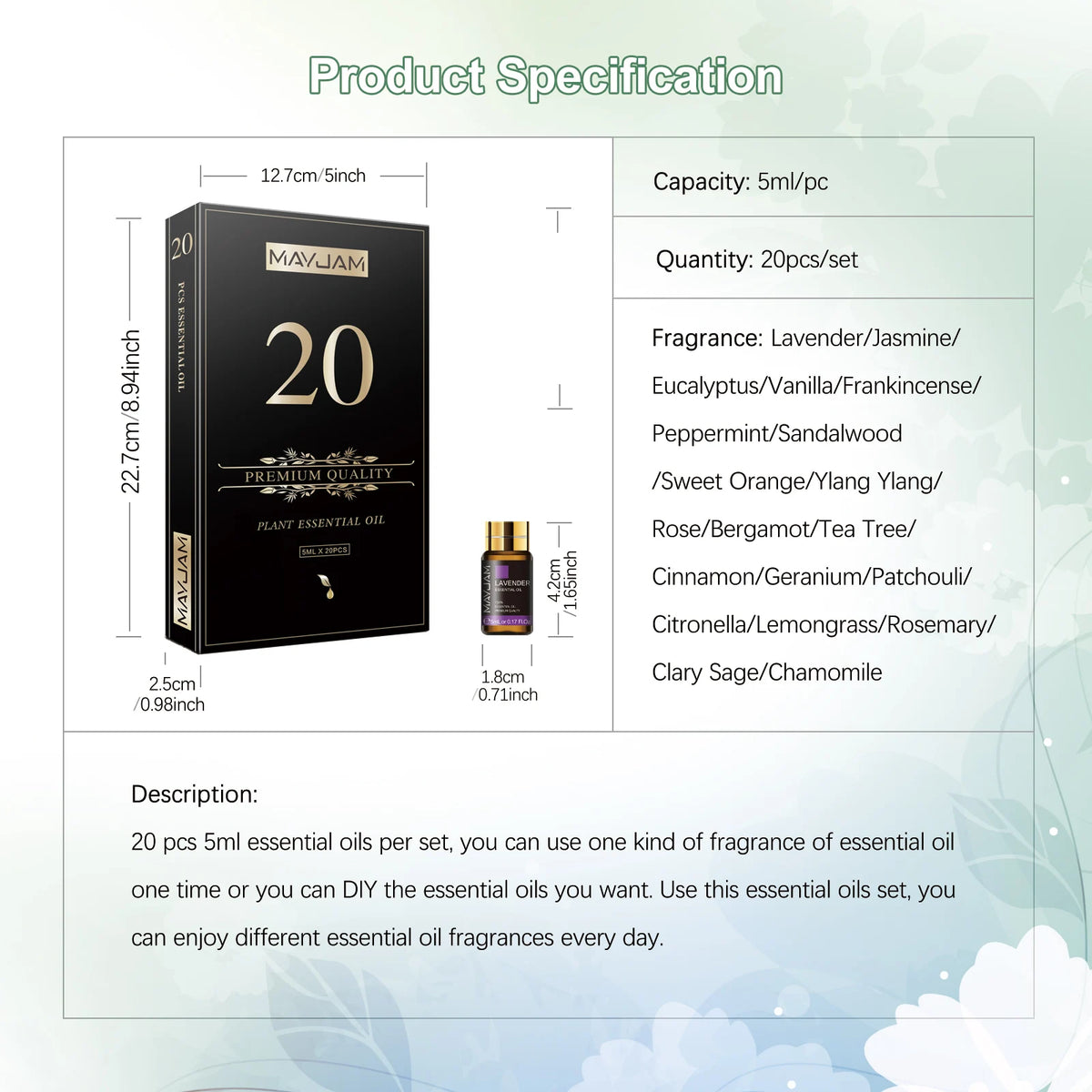 MAYJAM Essential Oils Set With Lavender Jasmine Eucalyptus And Vanilla