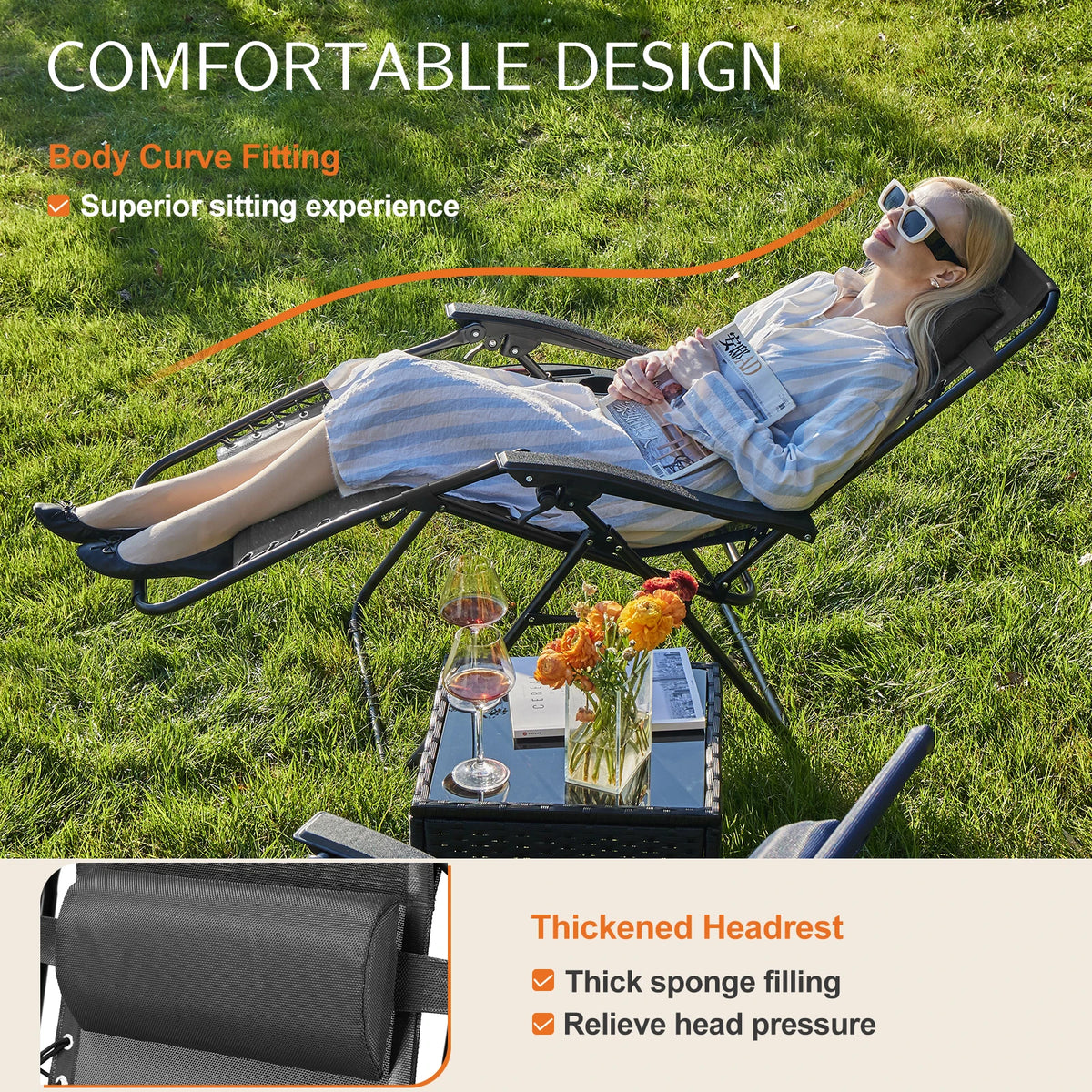 JHK Zero Gravity Recliner Lounge Chair With Adjustable Pillow