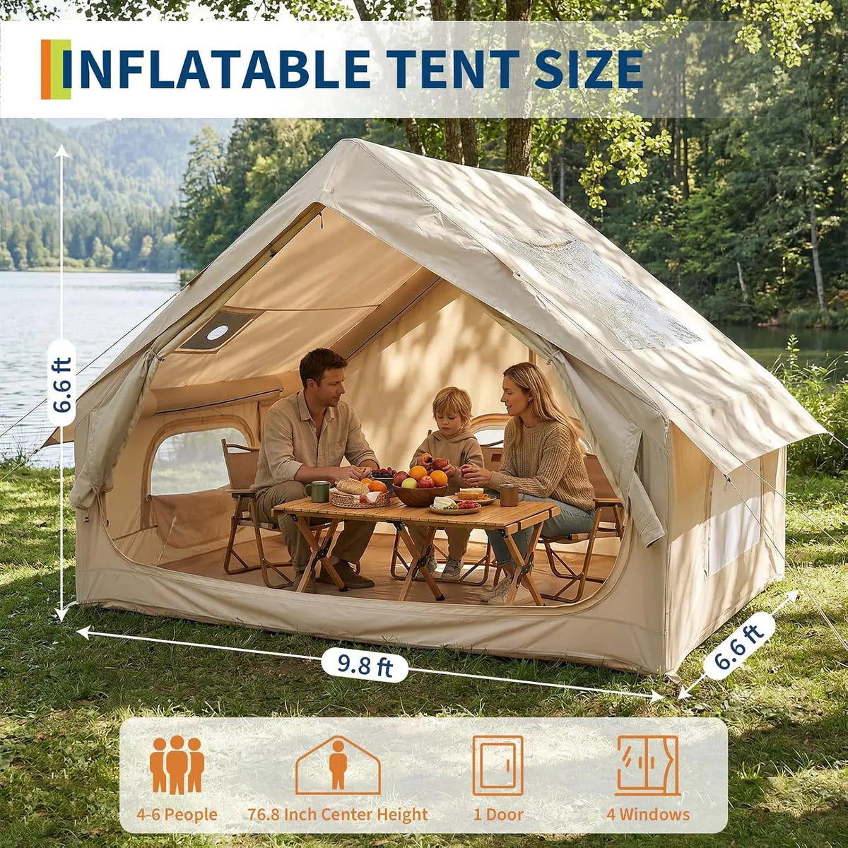 Inflatable Waterproof Family Camping Tent With Stove Jack and Skylight