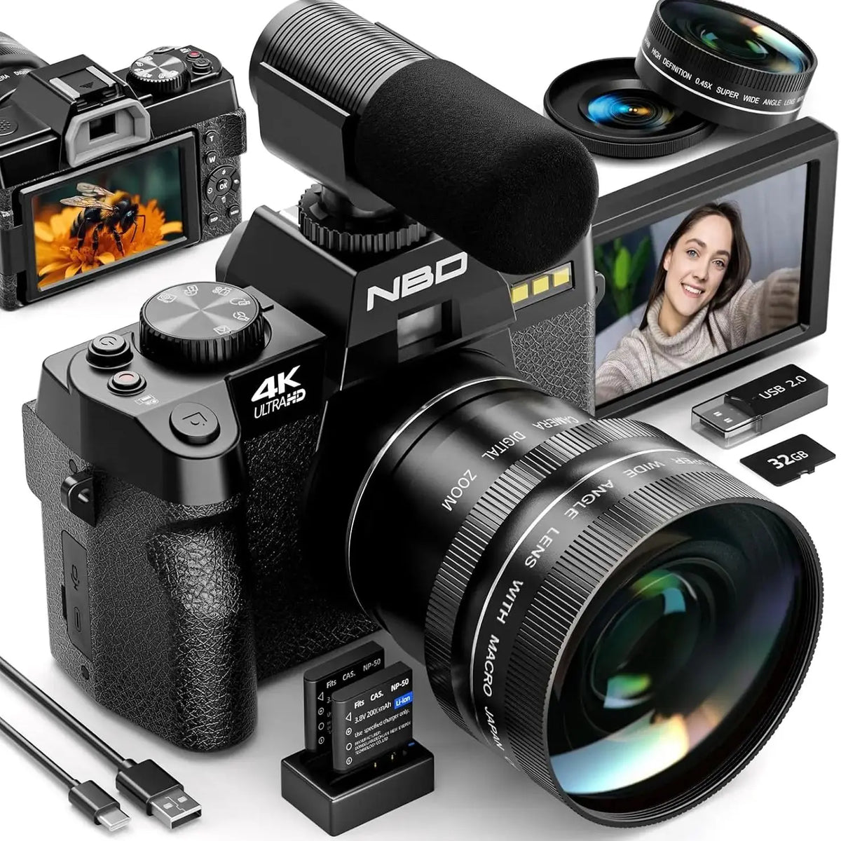 NBD 4K Digital Camera With 48MP Sensor And Flip Screen