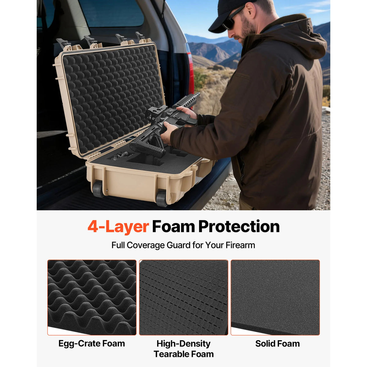 SucceBuy Waterproof Lockable Rifle Case With Foam And Wheels