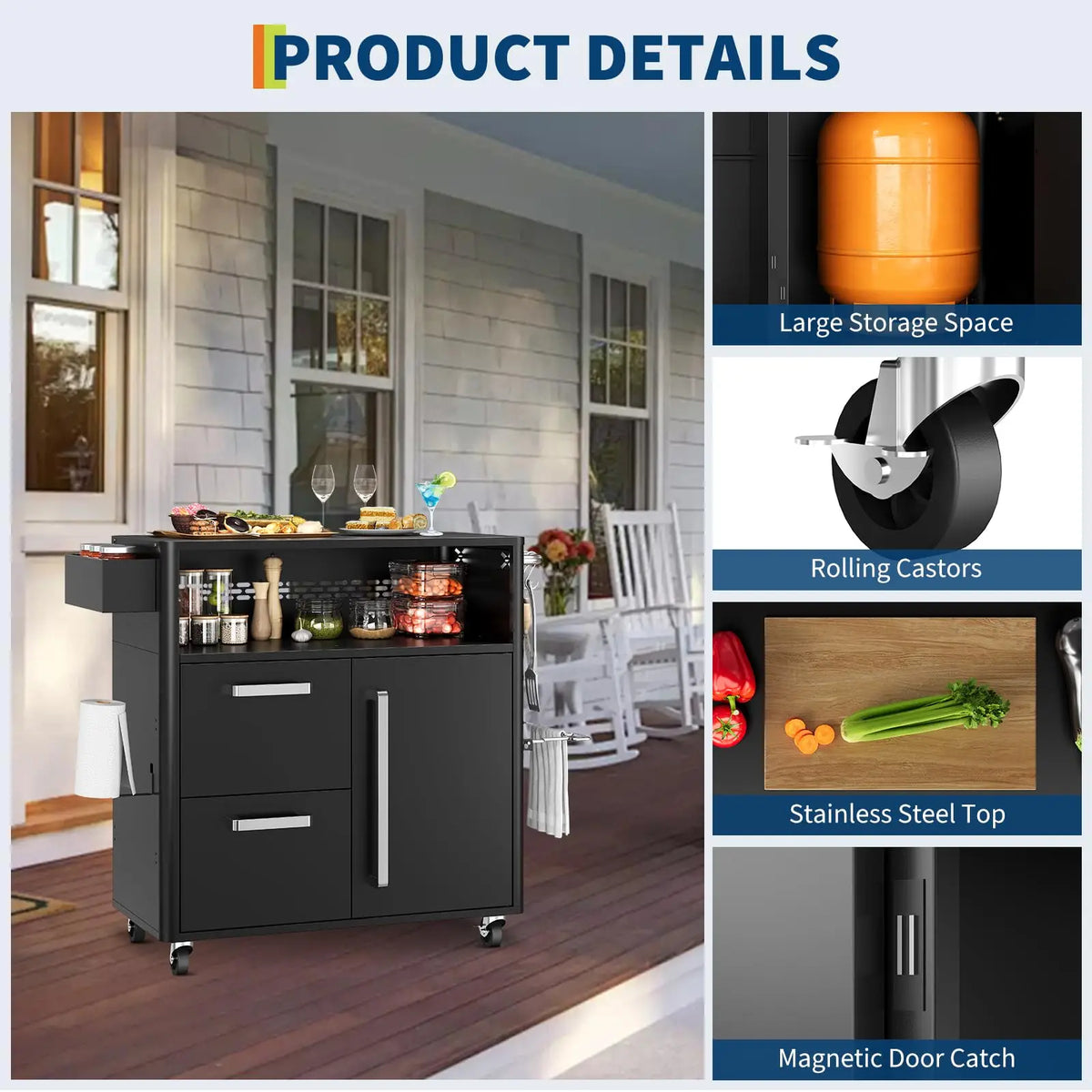 HiMISS Outdoor Grill Cart With Stainless Steel Prep Table