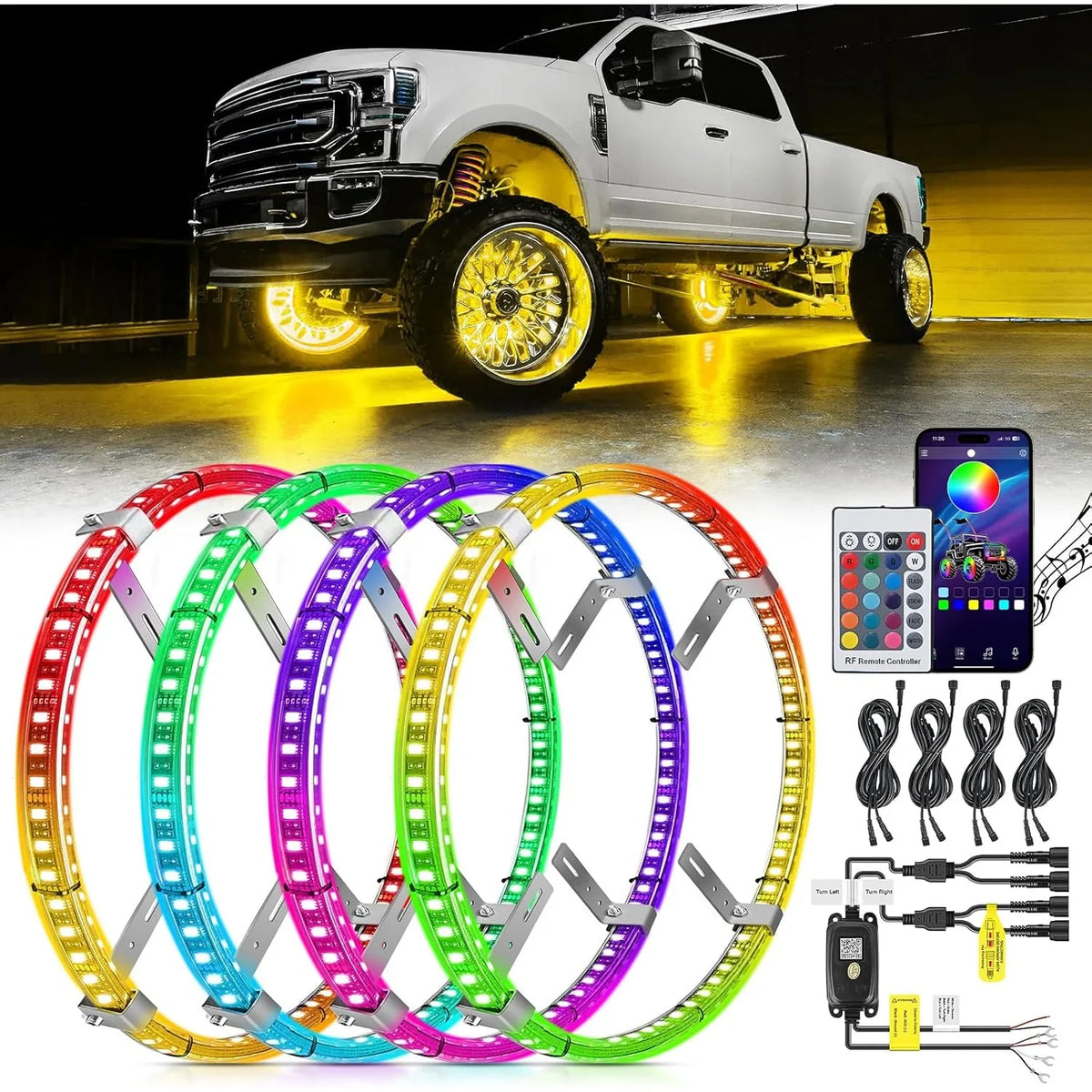 Nilight LED Wheel Ring Lights With App And Remote Control