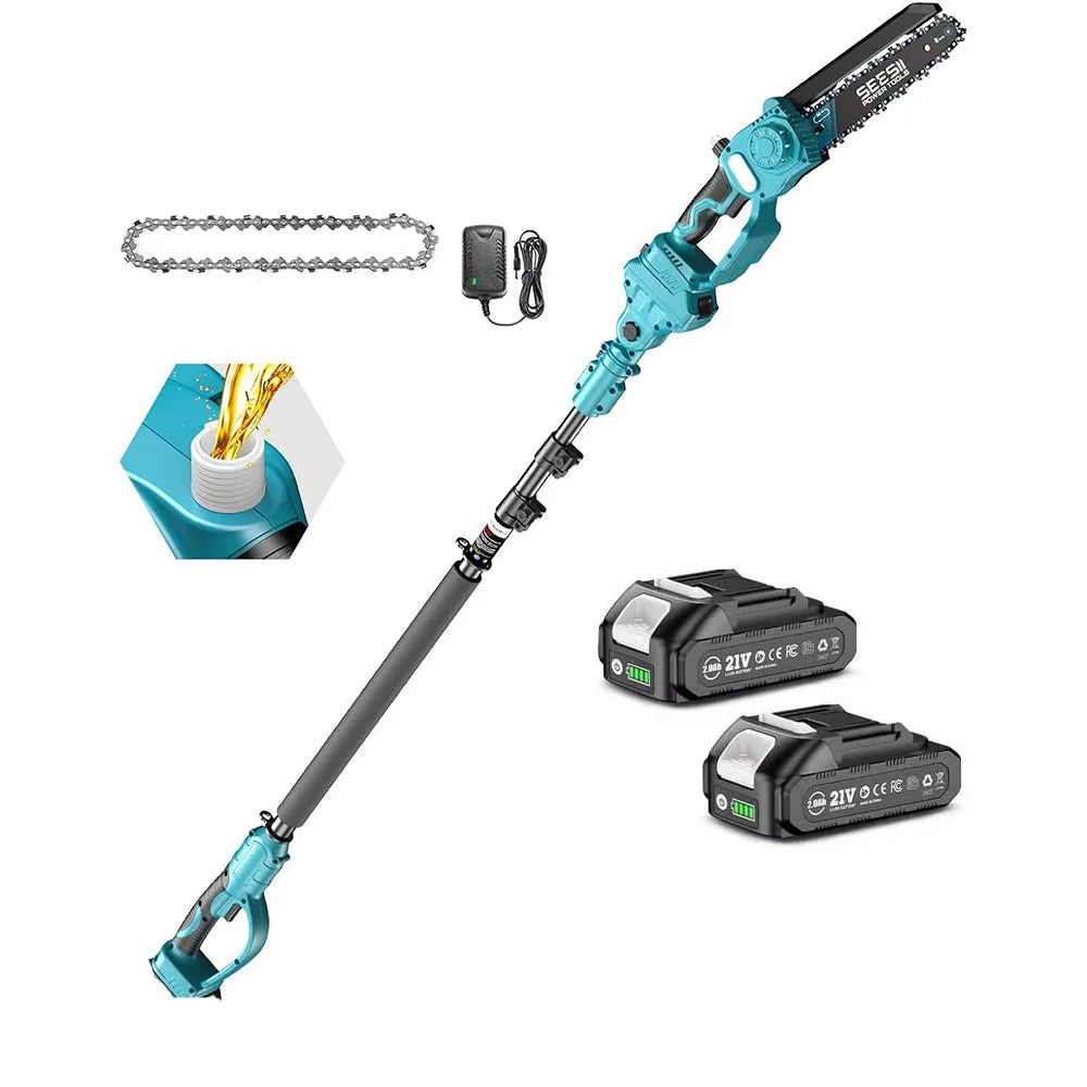 SEESII 8'' Brushless Polesaw Electric Chainsaw with 3M Extension Pole 2 in 1 High Branch Saw Cordless Chainsaw Tree Trimming Limb Cutter Pruner for Makita 18V Battery Pin