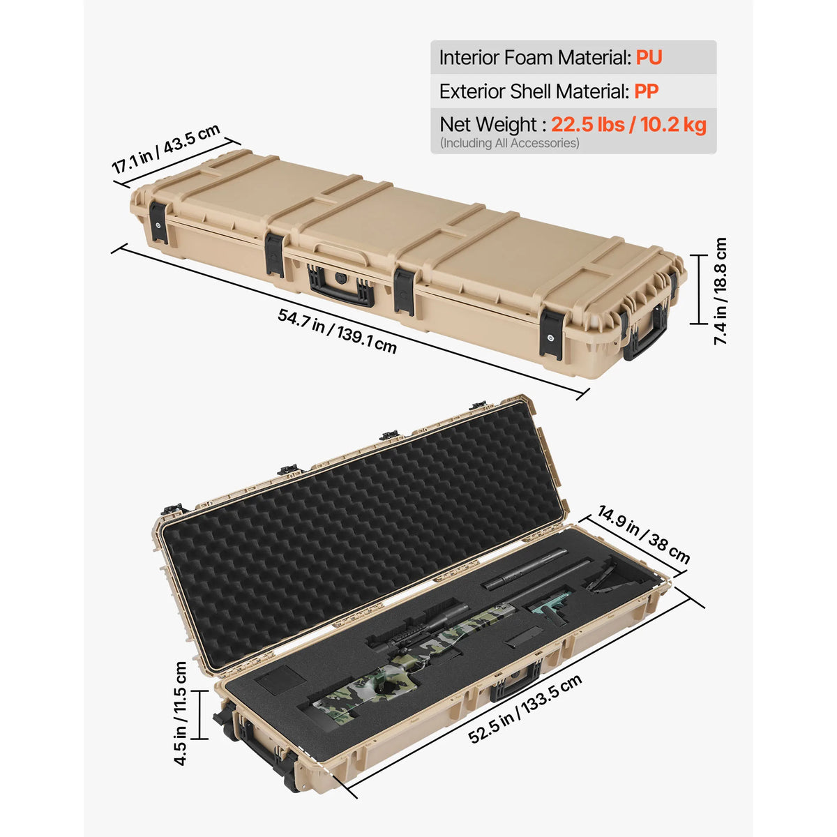 SucceBuy Waterproof Lockable Rifle Case With Foam And Wheels