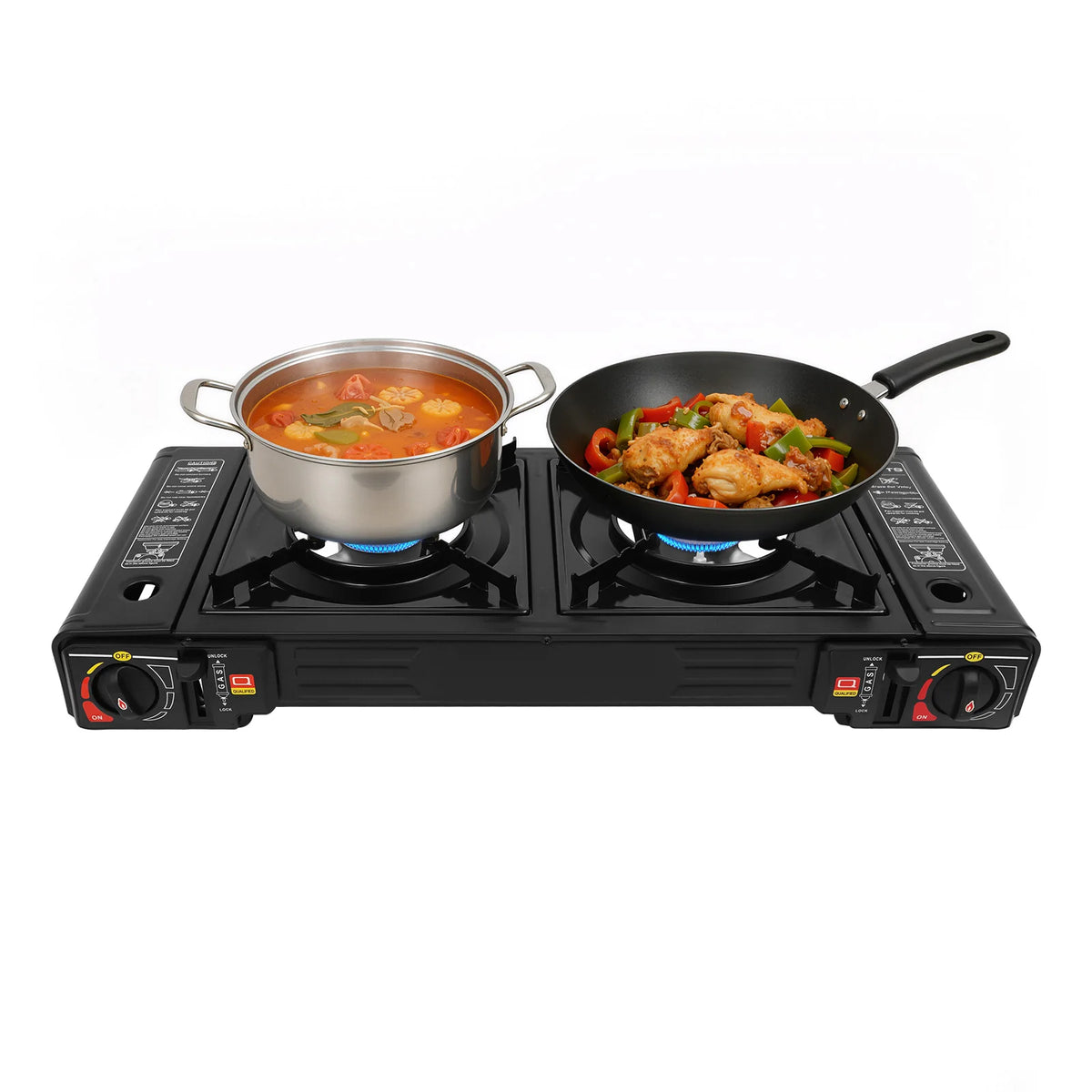 Portable Dual Burner Camping Gas Stove With Adjustable Flame Control