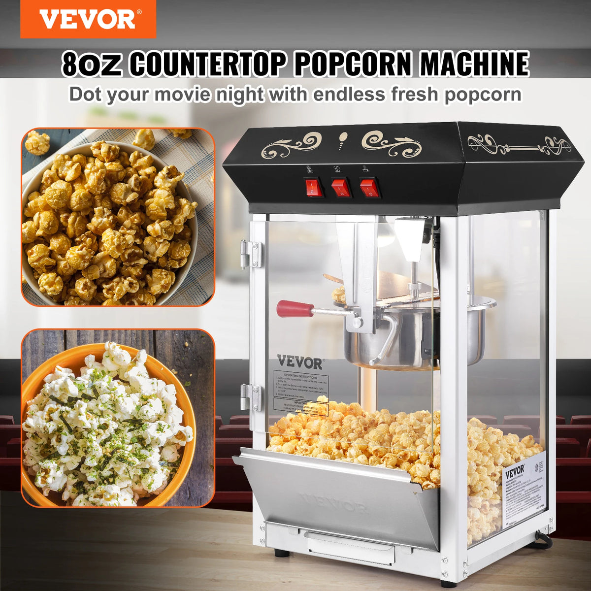 SucceBuy Commercial Countertop Popcorn Maker With Tempered Glass