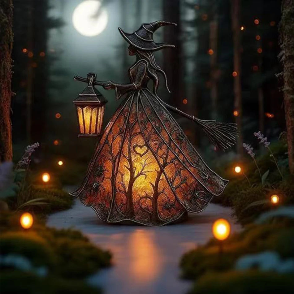 Halloween Witch Ghost Resin Lantern for Spooky Party Decor