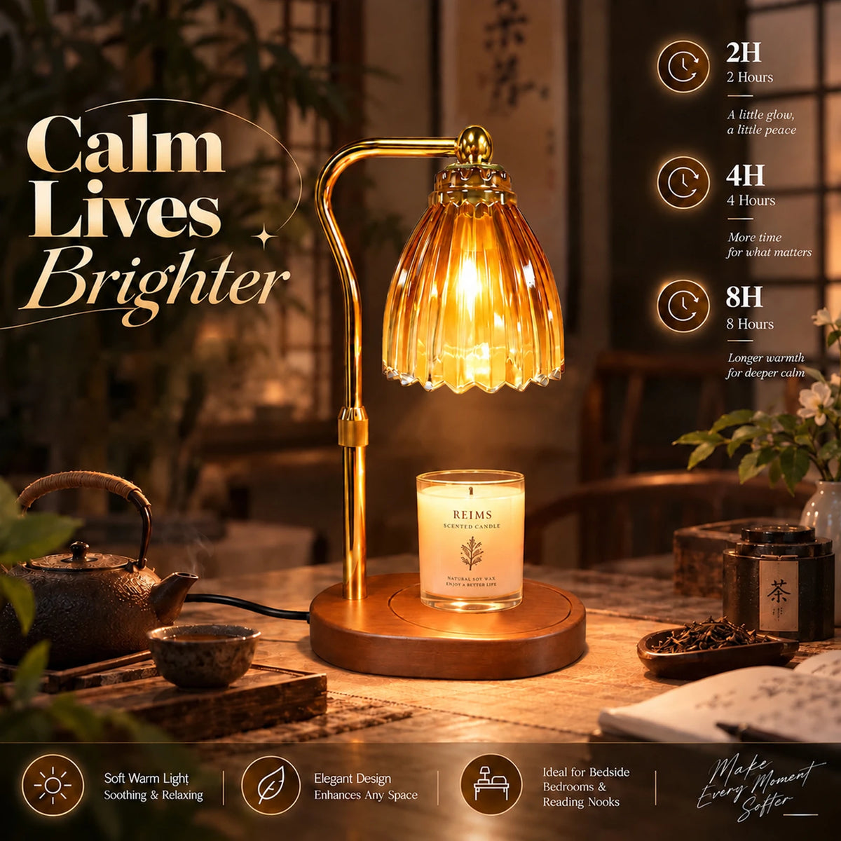 Glass Candle Warmer Lamp With Timer And Dimmable Control